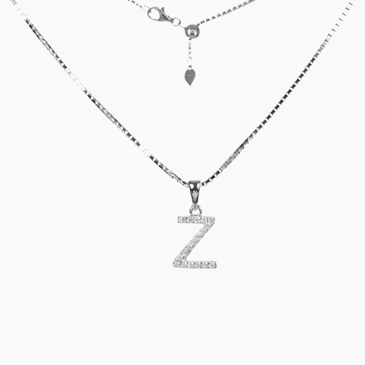 Sterling Silver CZ Small Initial Necklace