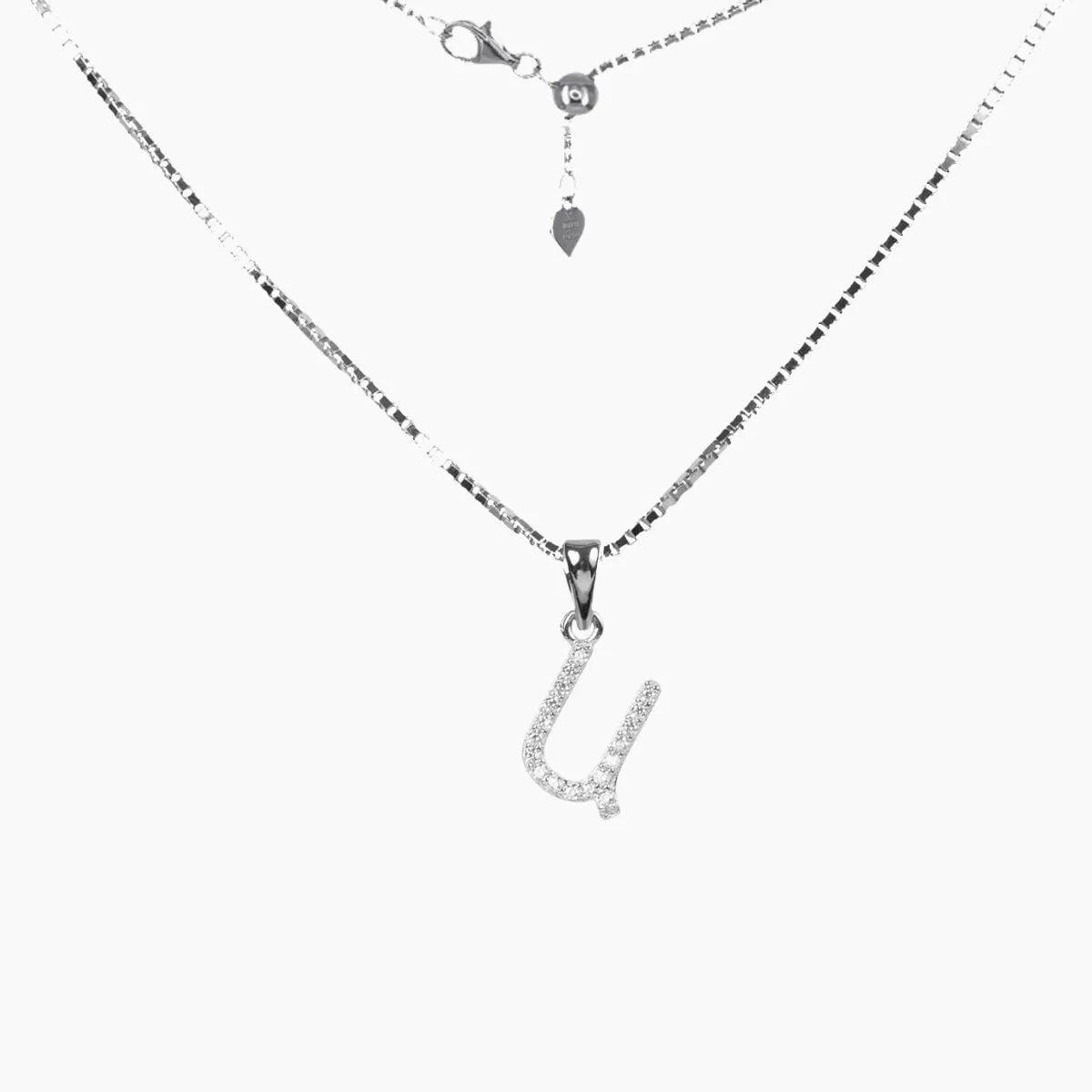 Sterling Silver CZ Small Initial Necklace