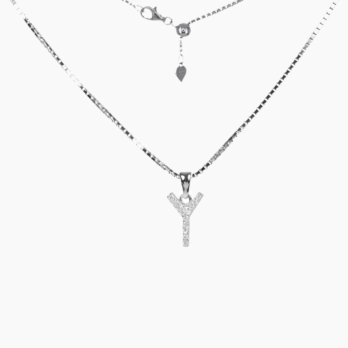 Sterling Silver CZ Small Initial Necklace