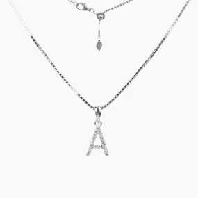 Sterling Silver CZ Small Initial Necklace