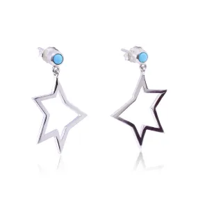 STERLING SILVER TURQUOISE AND OPEN STAR DROP EARRINGS