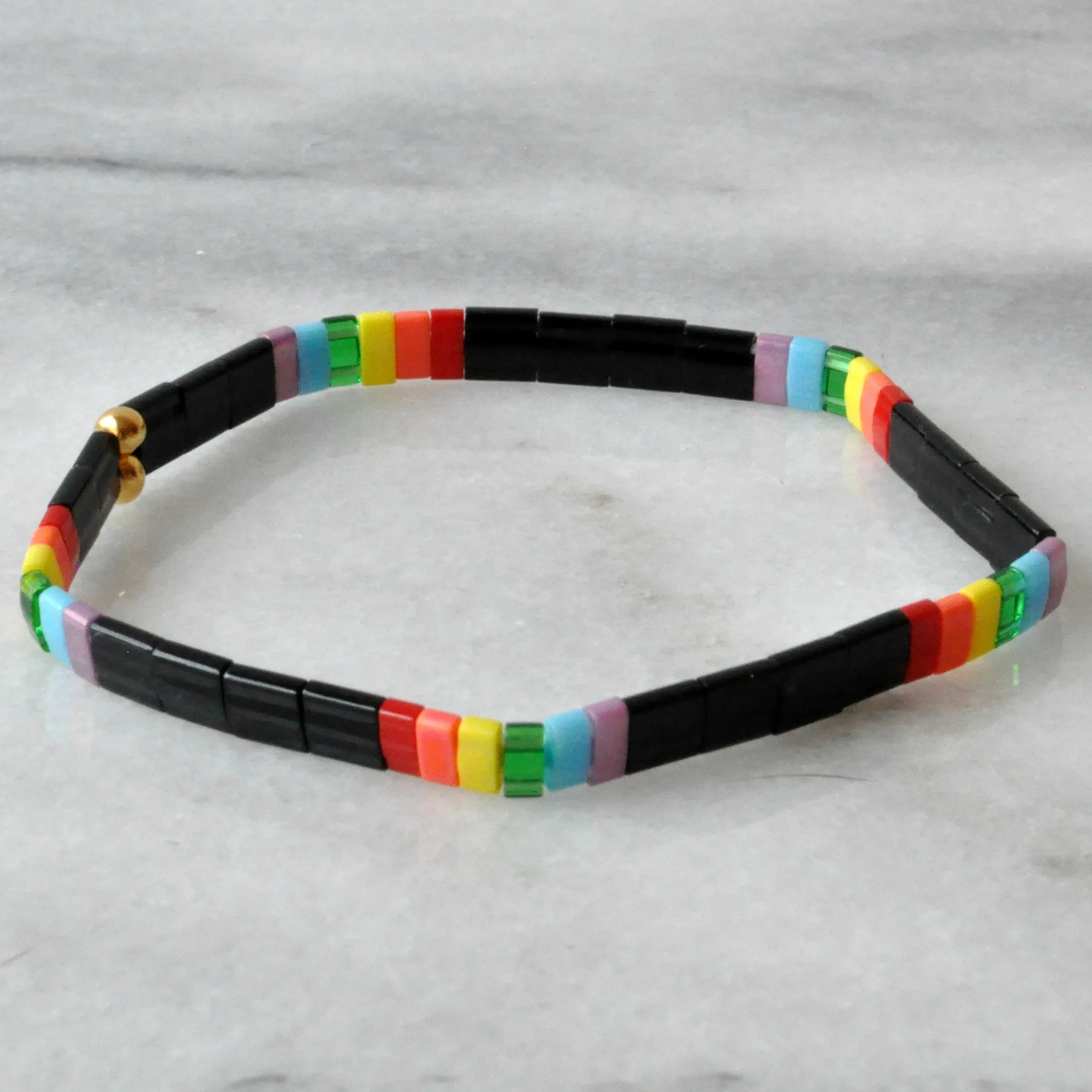 Stretch Tile Bracelet - BLACK RAINBOW