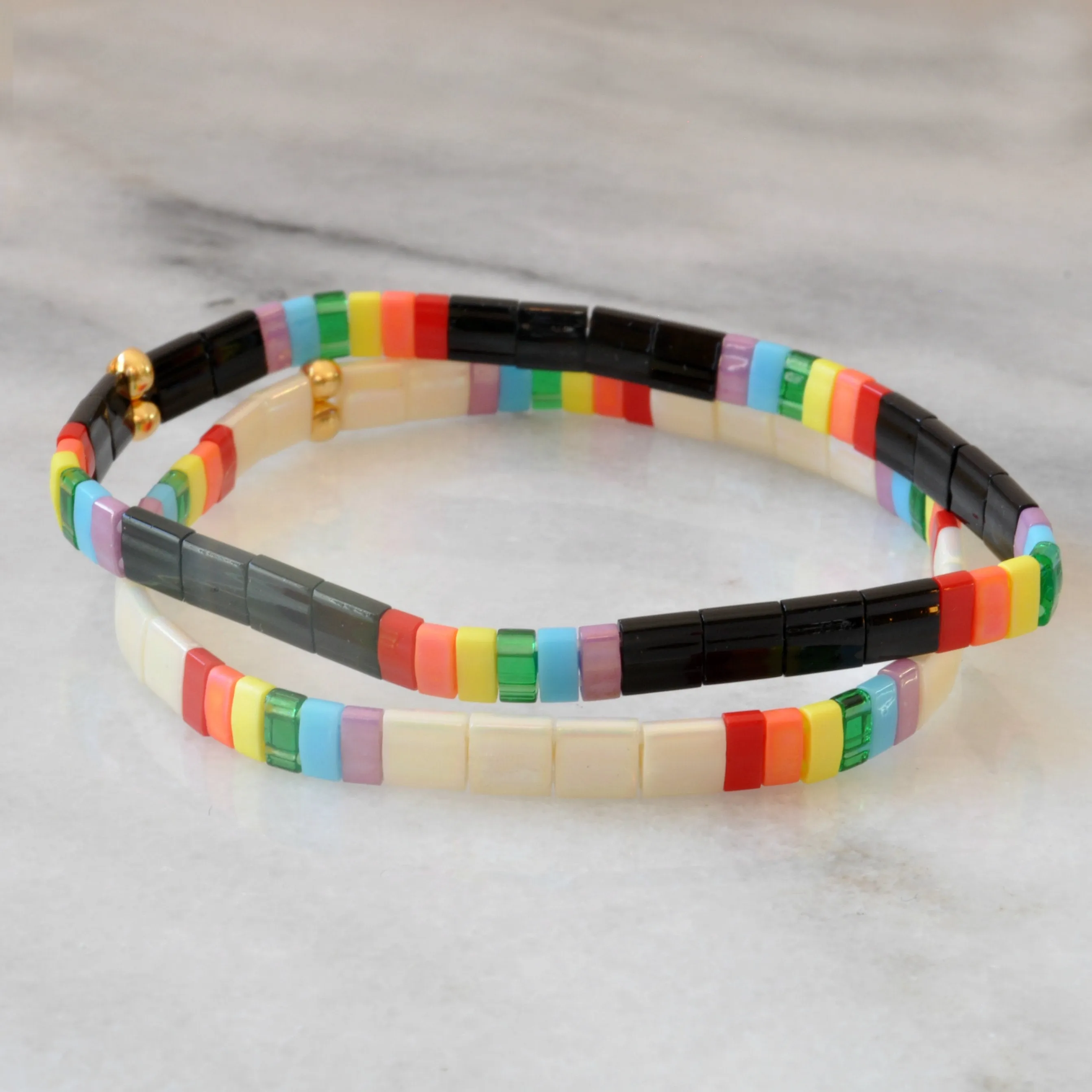 Stretch Tile Bracelet - BLACK RAINBOW