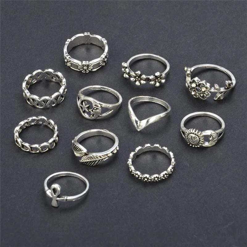 Sun and Moon Midi Knuckle Ring Set