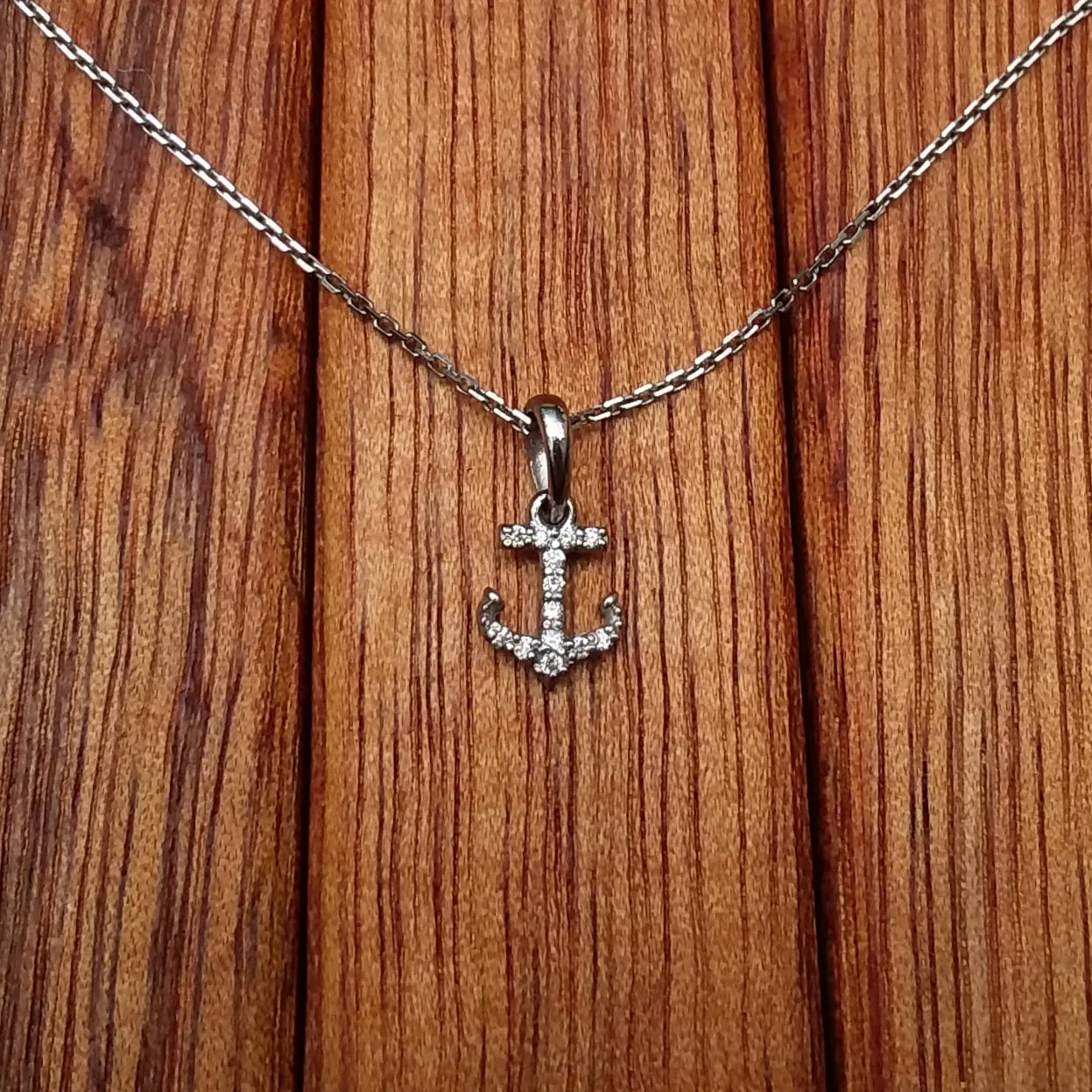 Super Petite 14K Gold Diamond Anchor Pendant