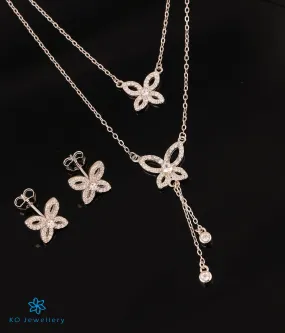 The Joyous Butterflies Silver 2 Layered Necklace & Earrings