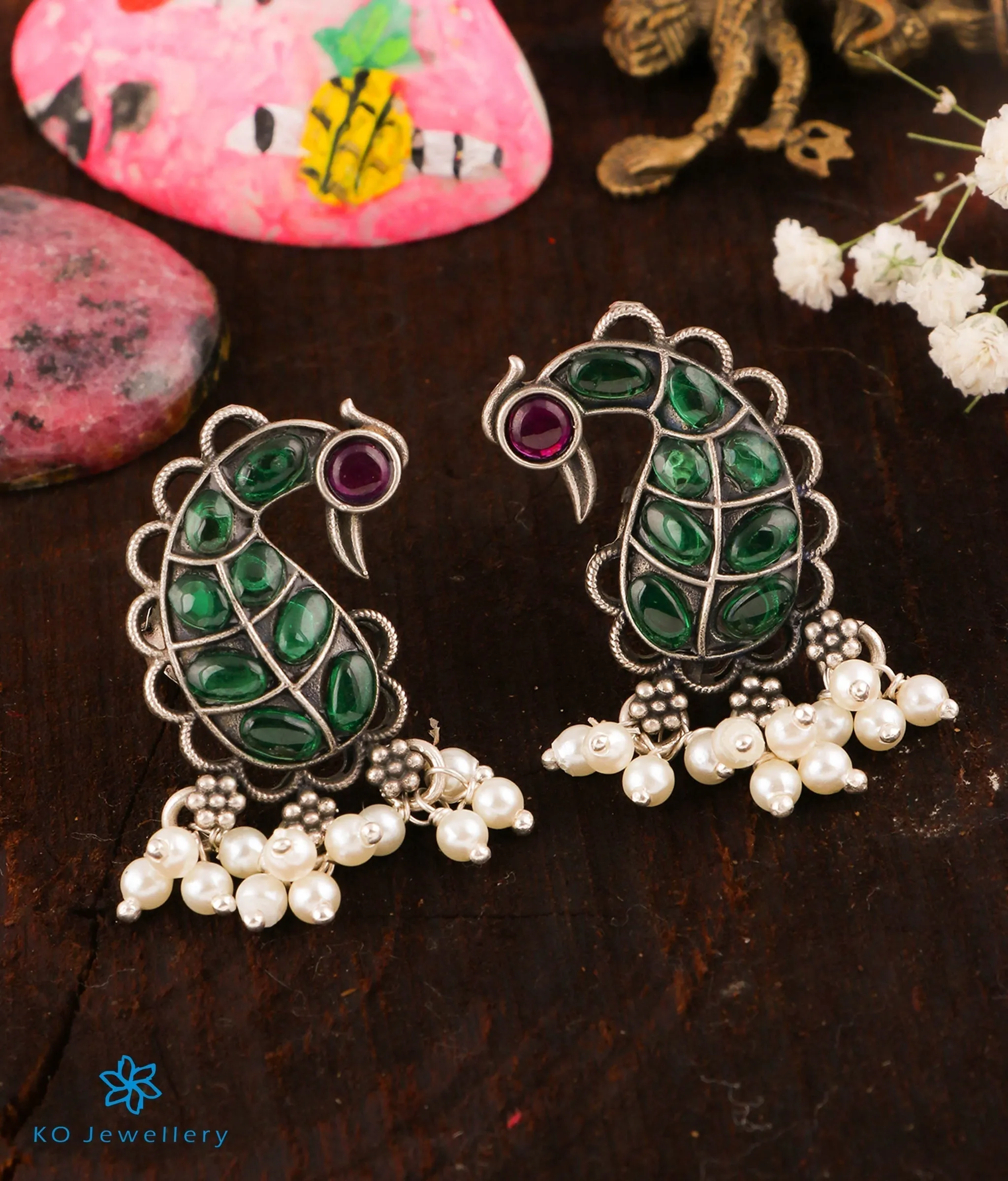 The Varnaka Silver Peacock  Earrings