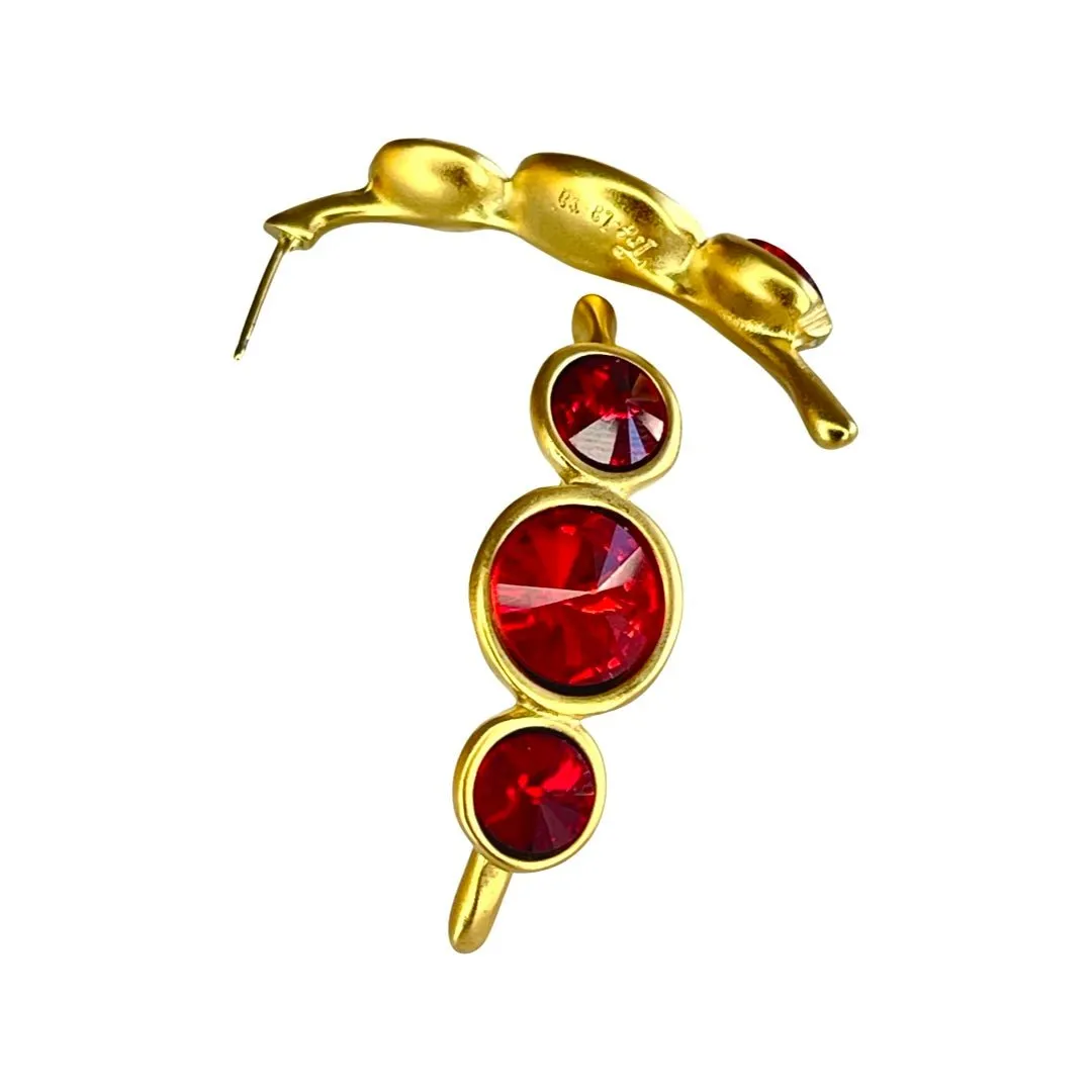 TRA-LA-RA STELAR RED CRYSTALS 24K GOLD EARRINGS