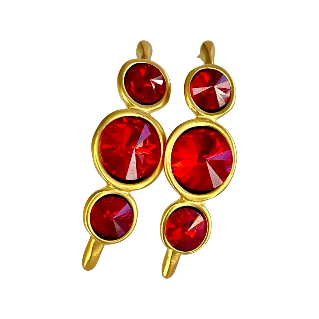 TRA-LA-RA STELAR RED CRYSTALS 24K GOLD EARRINGS