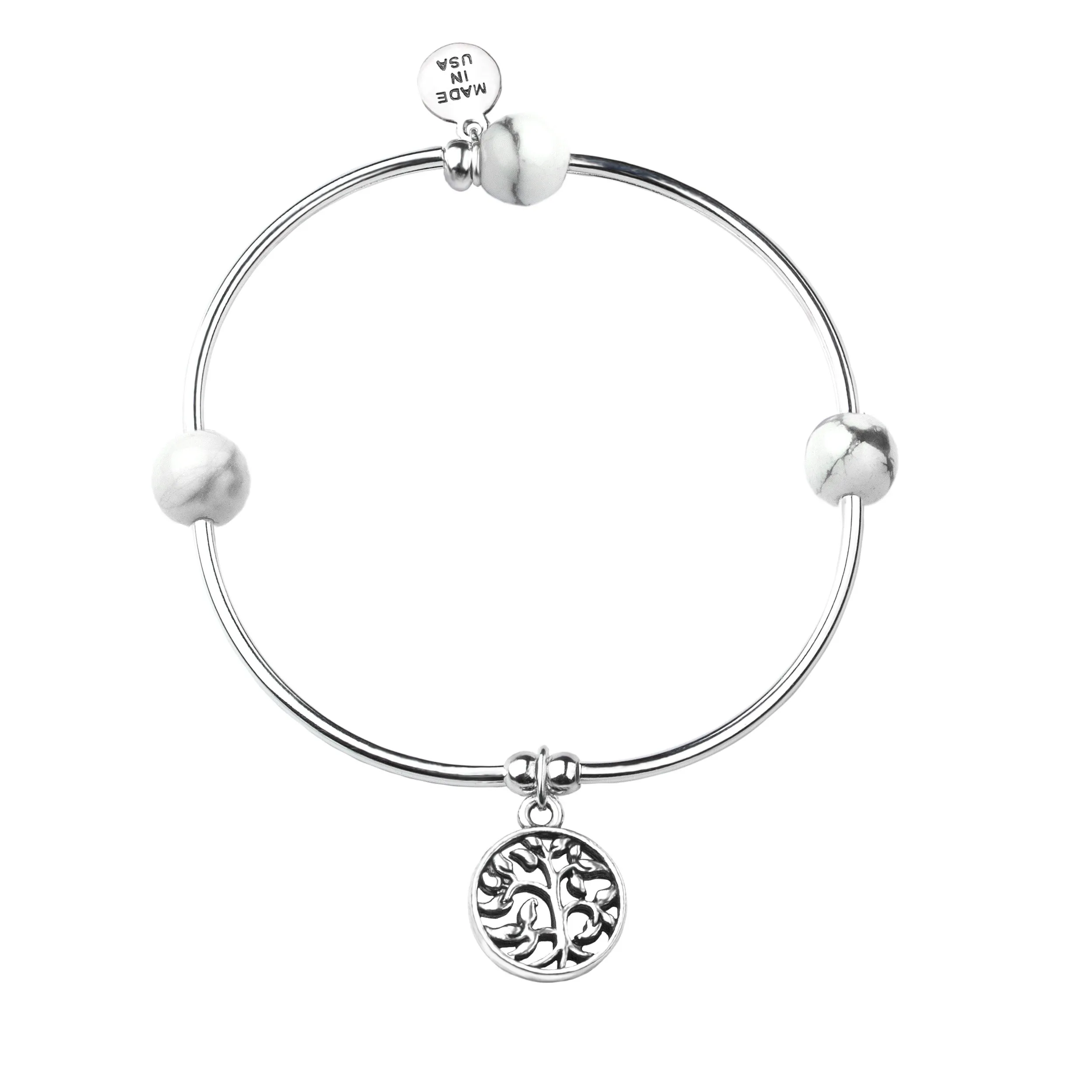 Tree of Life | Soft Bangle Charm Bracelet | Howlite