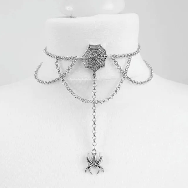 Unique Black Velvet Hanging Spider Choker Necklace