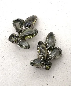 【USA輸入】ヴィンテージ カーキグレー ビジュー イヤリング/Vintage Khaki Gray Aurora Clip On Earrings