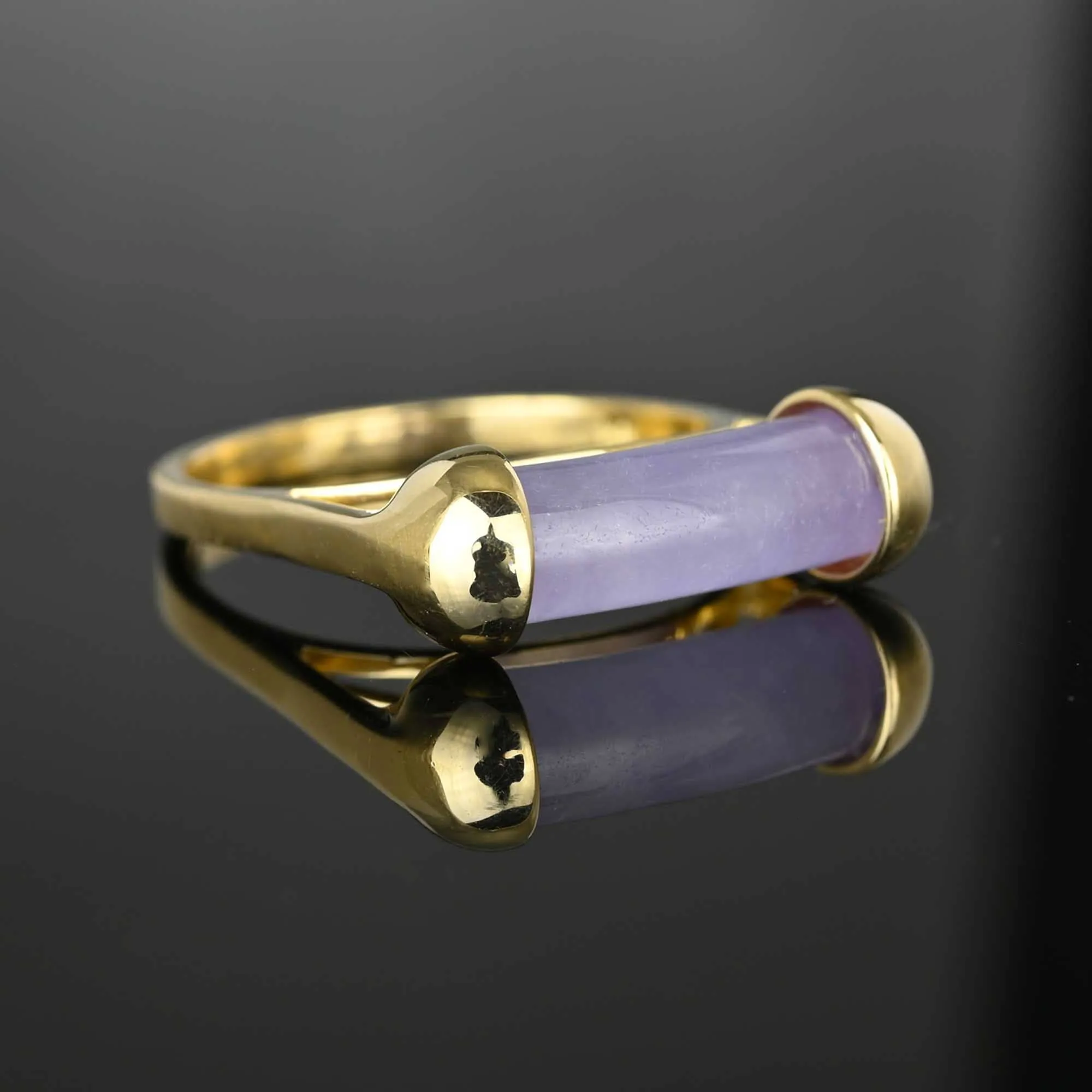 Vintage 14K Gold Barrel Purple Jade Ring