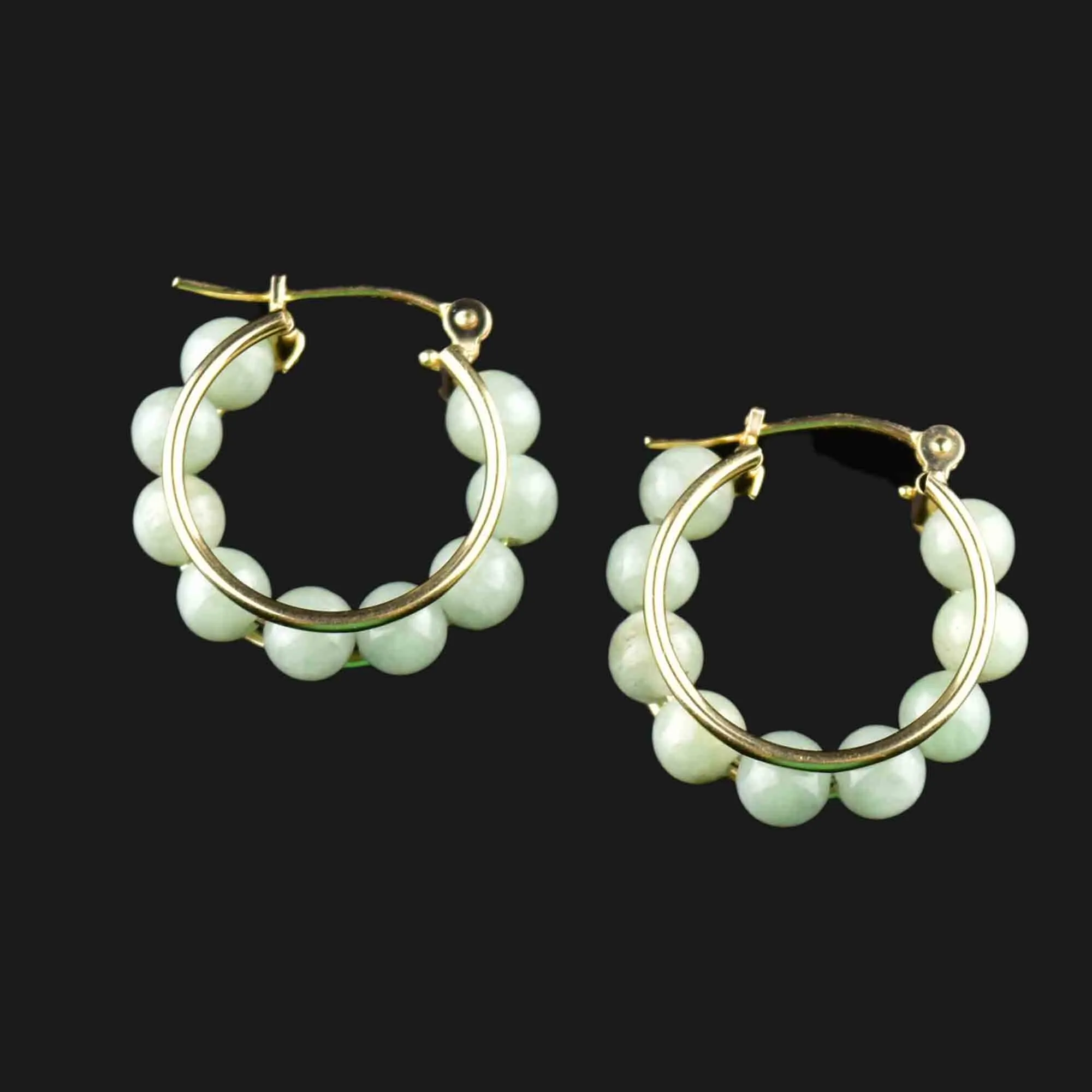 Vintage 14K Gold Jade Ball Hoop Earrings