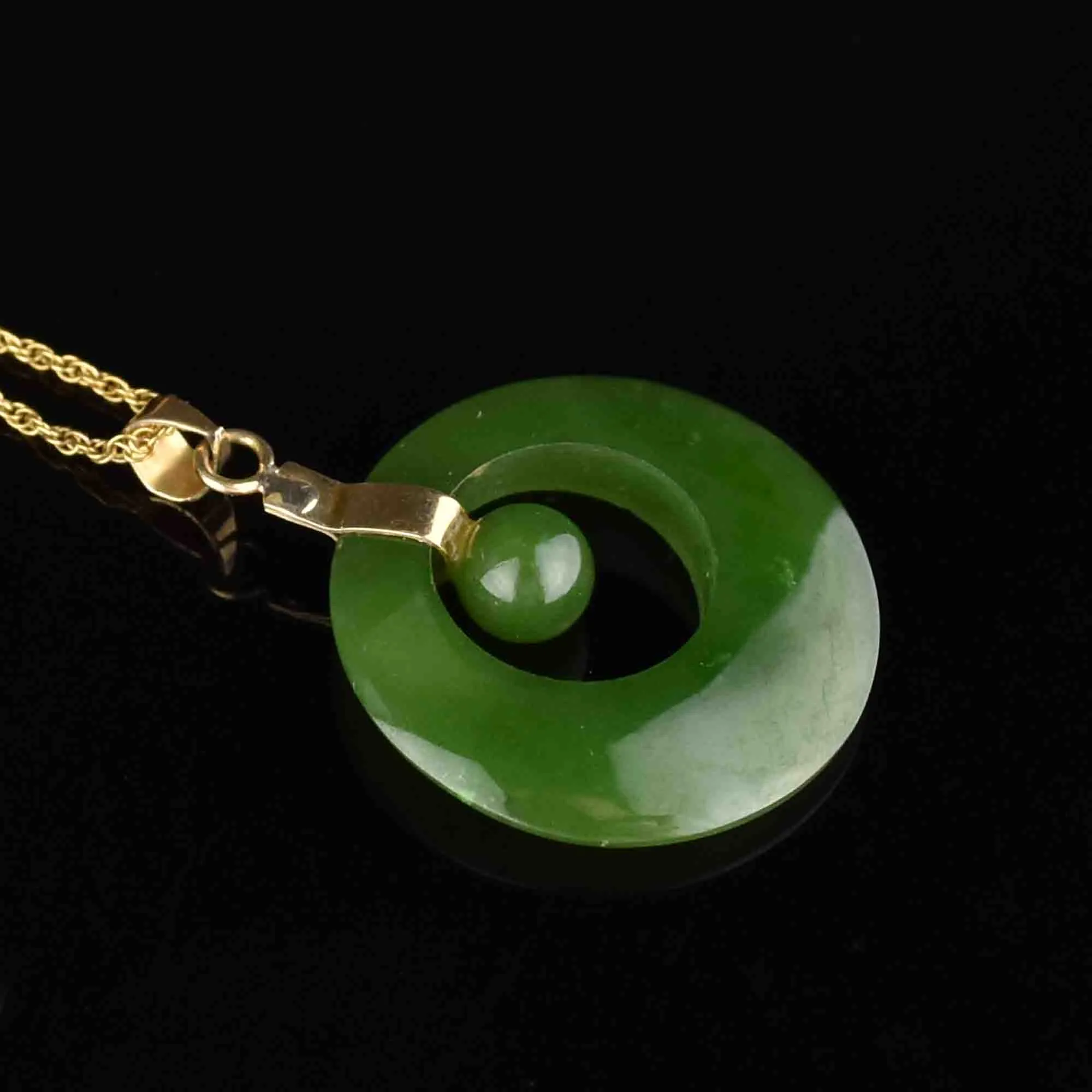 Vintage 14K Gold Jade Target Pendant Necklace