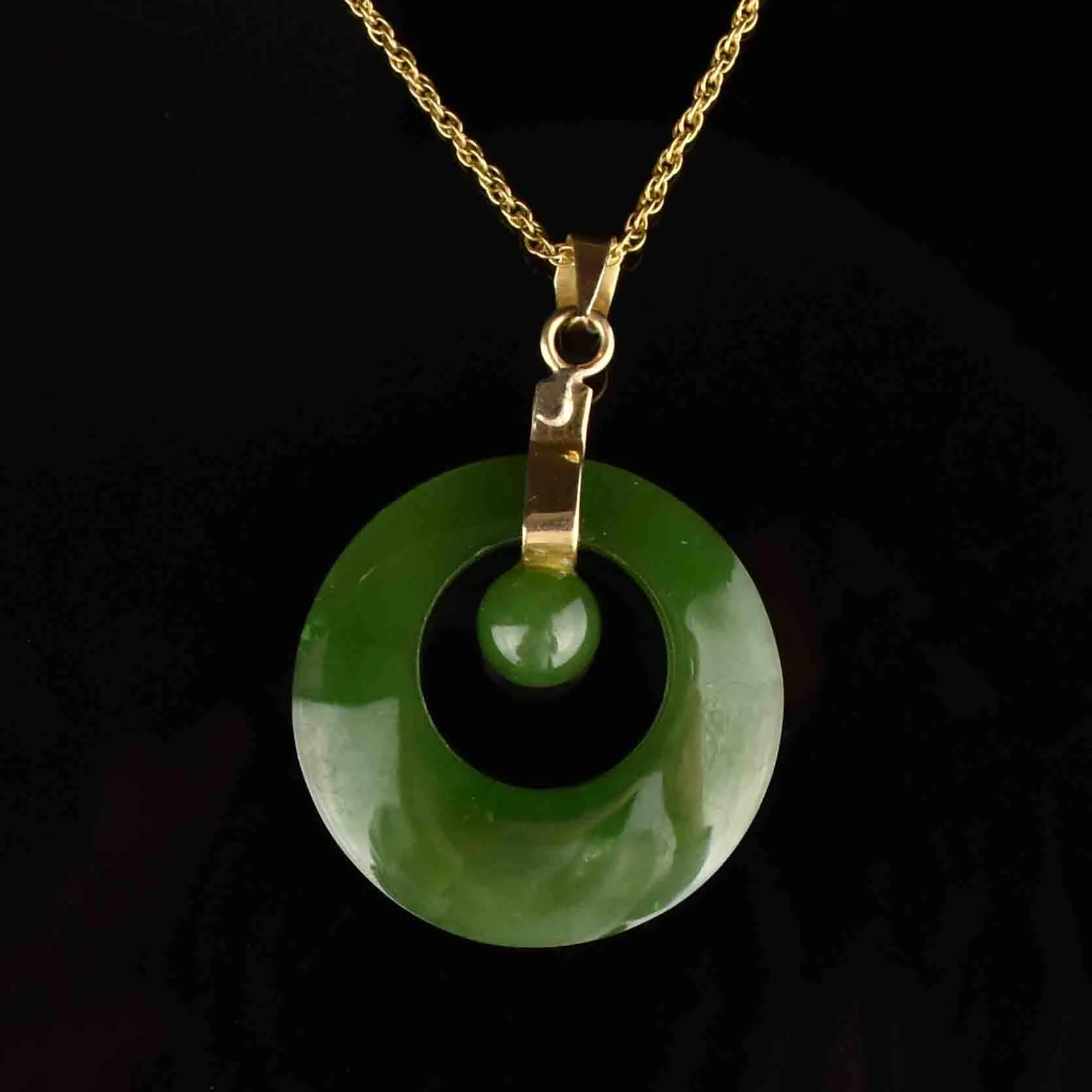 Vintage 14K Gold Jade Target Pendant Necklace