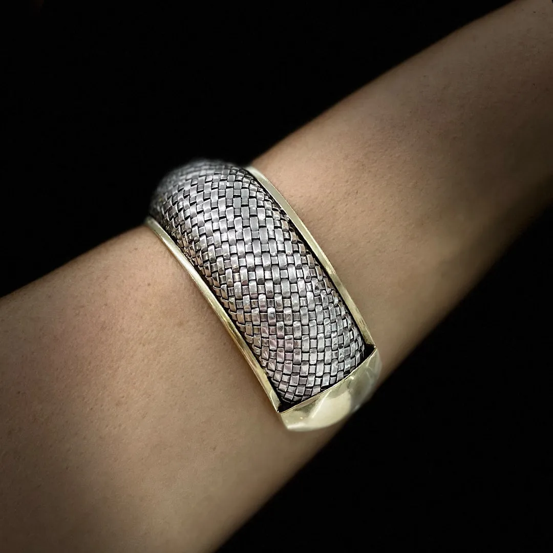 Vintage Sterling Silver And 14K Yellow Gold Cuff Bracelet