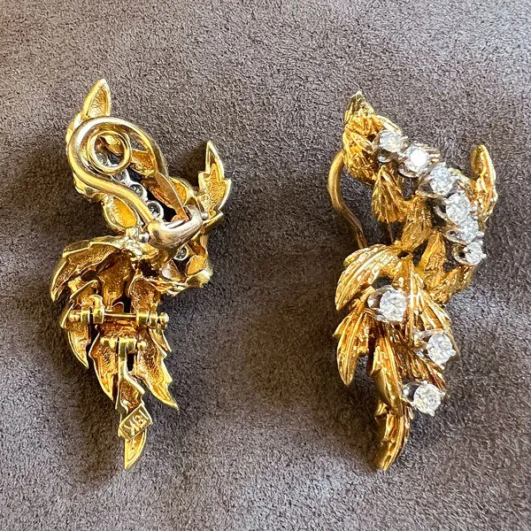 Vintage Textured Gold Diamond Drop Earrings