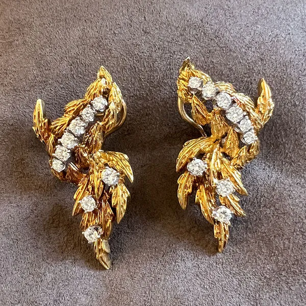 Vintage Textured Gold Diamond Drop Earrings