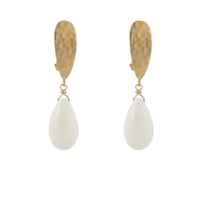 White Coral Teardrop Clip On Earrings