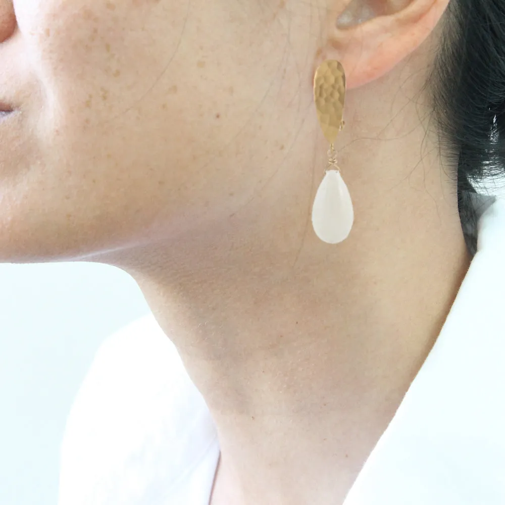 White Coral Teardrop Clip On Earrings