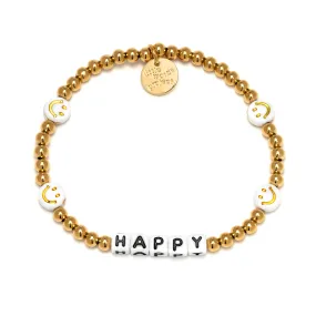 White Happy Metallic Smile Little Words Project Waterproof Gold Trackable Bracelet S/M