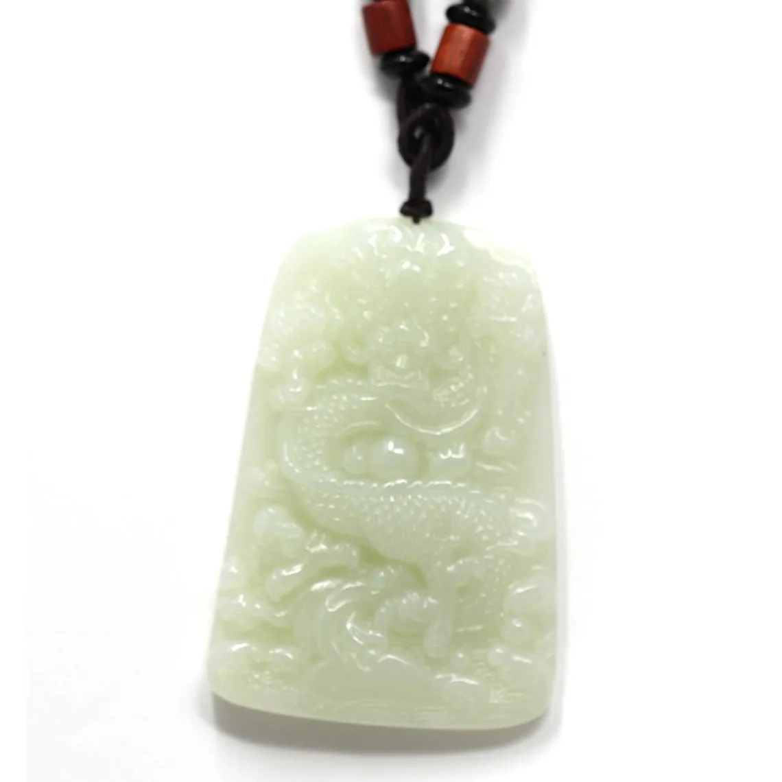 White Nephrite Jade Dragon Pendant Necklace ( Carved Art ) JN21, Real Jade Dragon Jewelry For Men, Boy