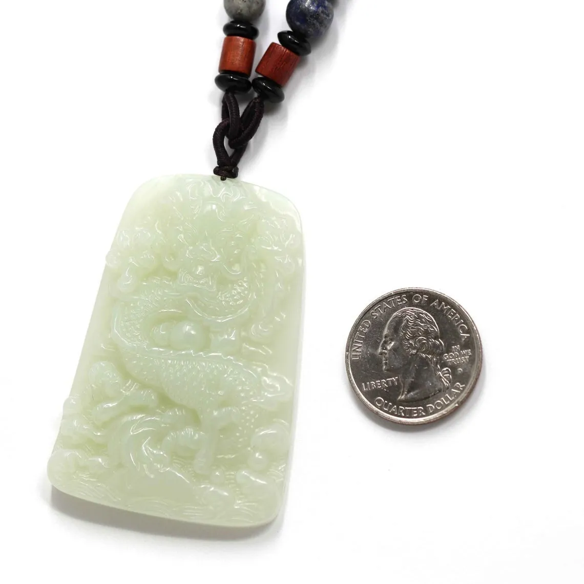 White Nephrite Jade Dragon Pendant Necklace ( Carved Art ) JN21, Real Jade Dragon Jewelry For Men, Boy