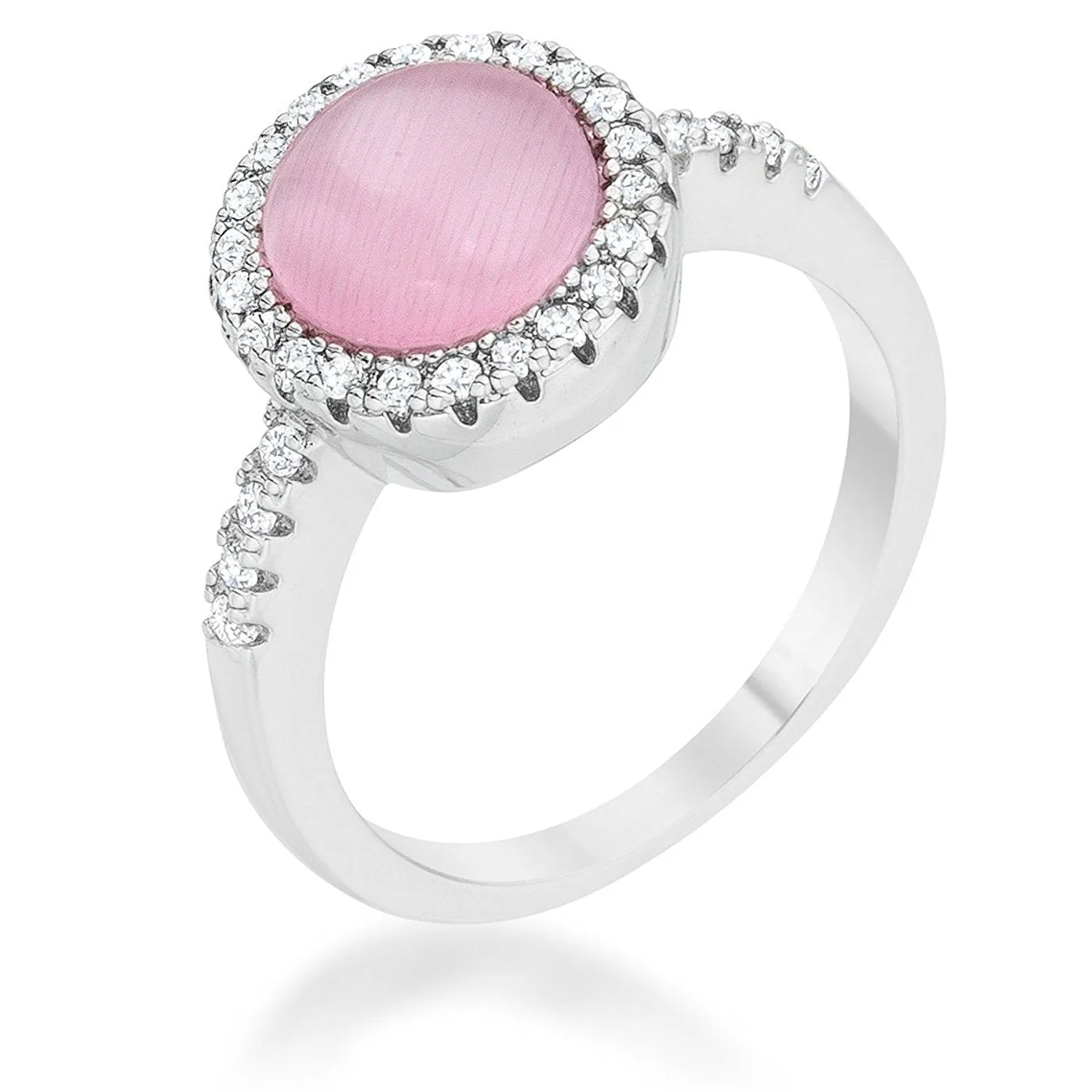 WildKlass 0.3ct CZ Pink Cat's Eye Rhodium Plated Classic Ring