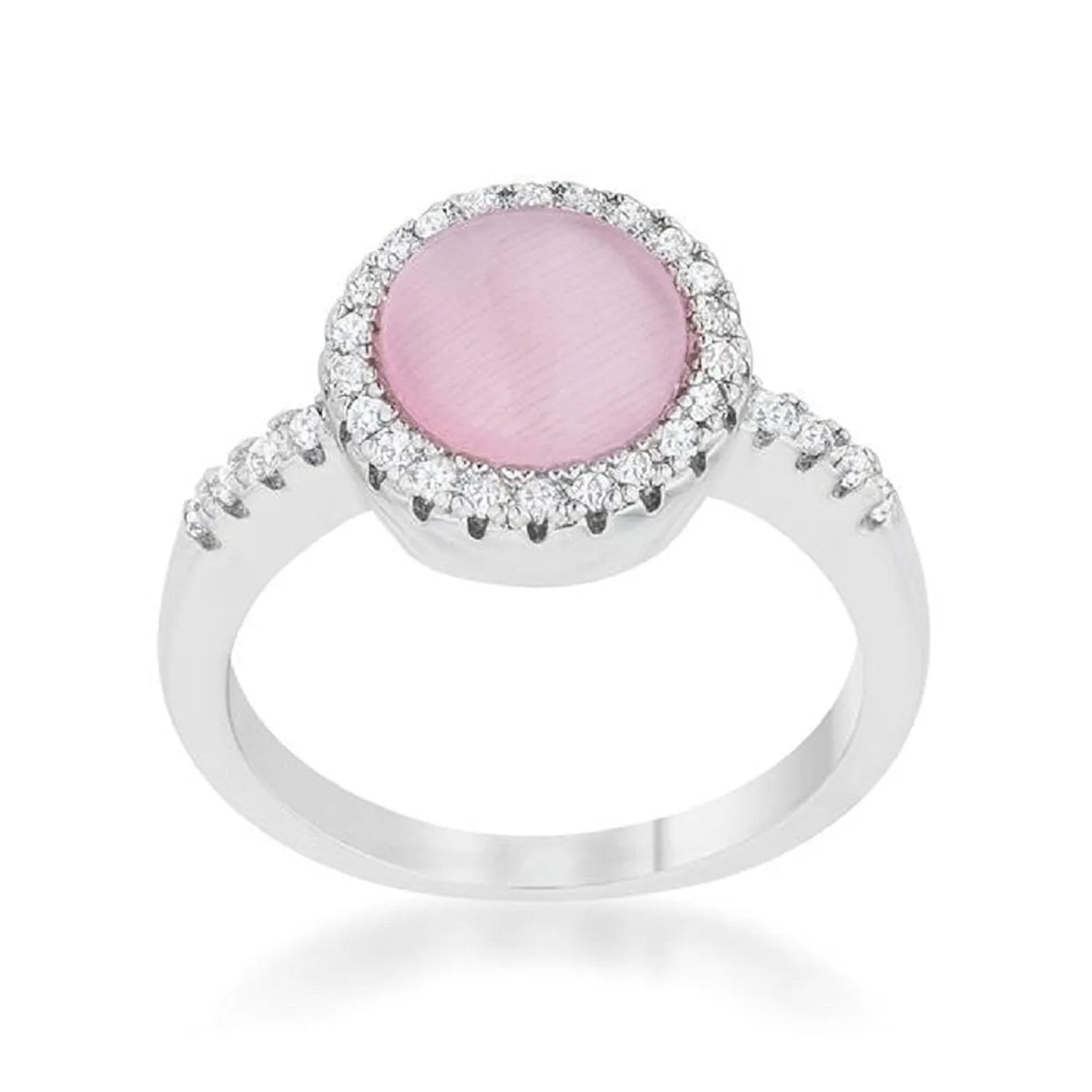 WildKlass 0.3ct CZ Pink Cat's Eye Rhodium Plated Classic Ring