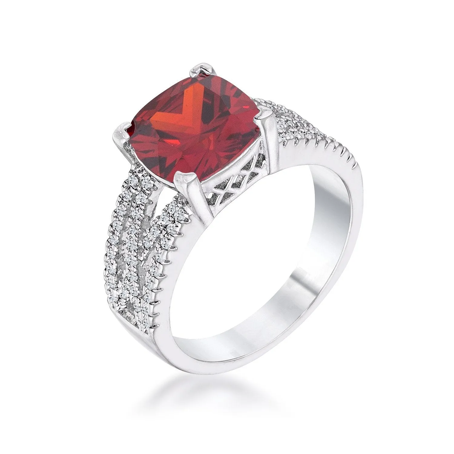 WildKlass 3Ct Elegant Rhodium Plated Criss-Cross Garnet CZ Engagement Ring