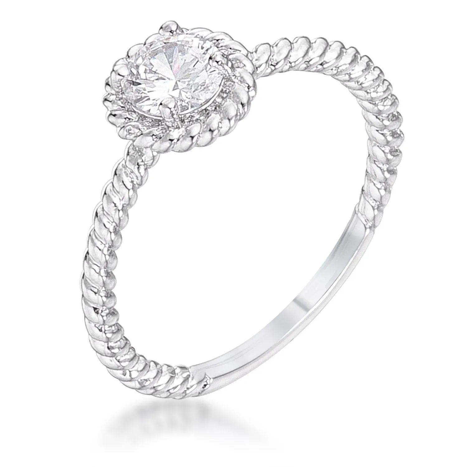 WildKlass .45Ct Rhodium Plated Mini Twisted Rope CZ Solitaire Ring