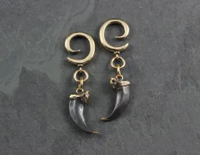 Wolf Claw Gauged Spiral Earrings - Bronze