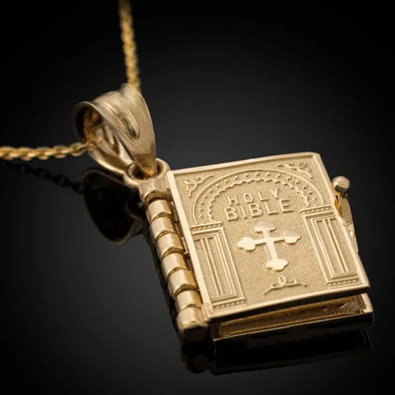 WWJD Openable Holy Bible Book Pendant Necklace