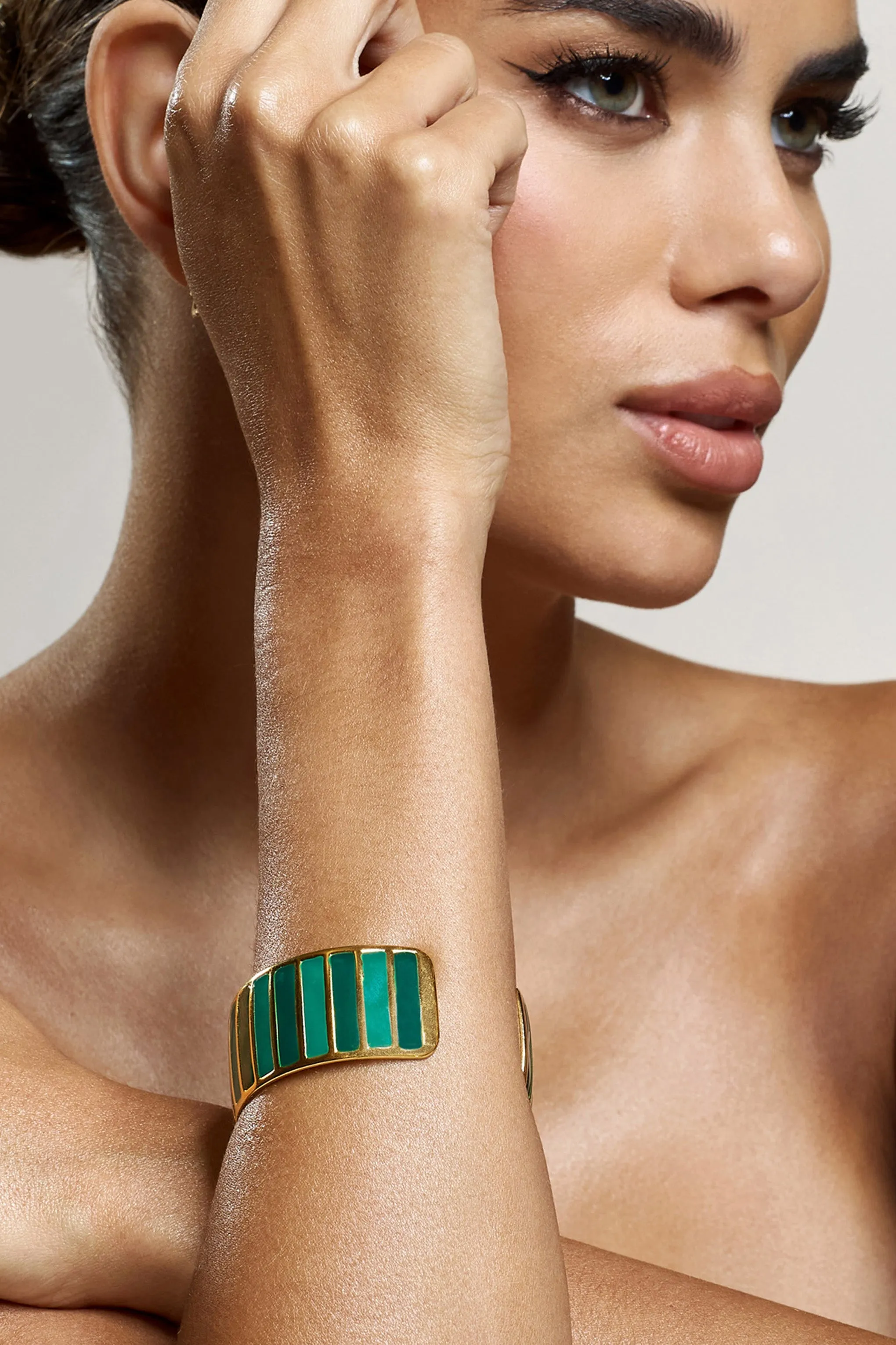 Yasmine | Jade Green Adjustable Gold Bangle