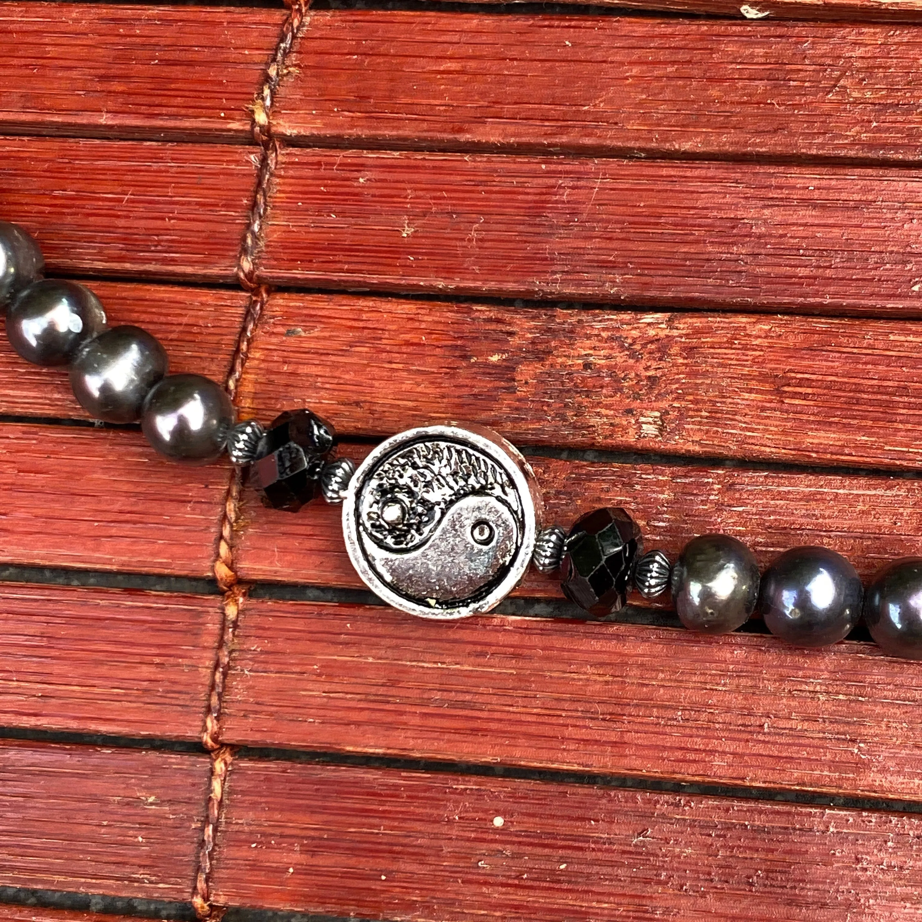 Yin Yang and Beaded Pearl Necklace